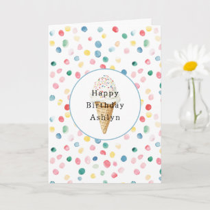 Tarjeta Cono de helado de confeti de puntos coloridos Cump