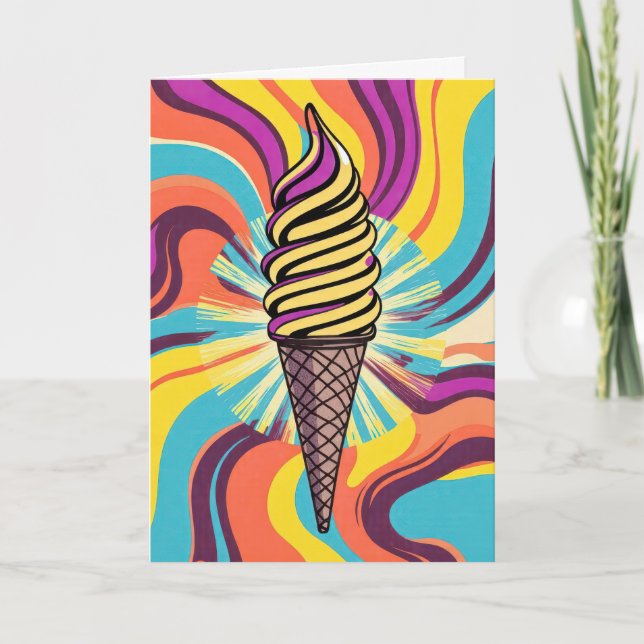 Tarjeta Cono de helado de cumpleaños Arte Pop Psicodélico (Anverso)