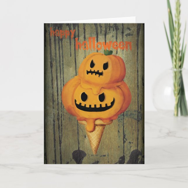 Tarjeta Cono de helado de la calabaza de Halloween (Anverso)