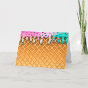 Tarjeta Cono de Waffle con Goteo de Helado Rosa con Purpur