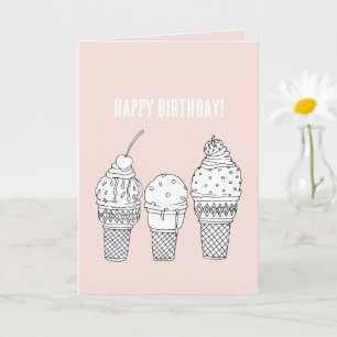 Tarjeta Conos de helado blancos y rosados de cumpleaños