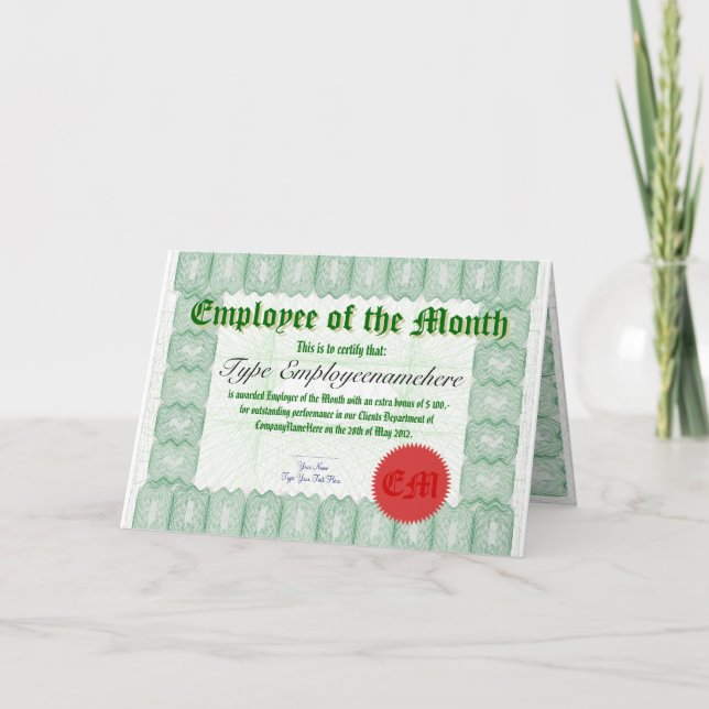 Tarjeta Conseguir un premio al certificado de empleado del (Anverso)