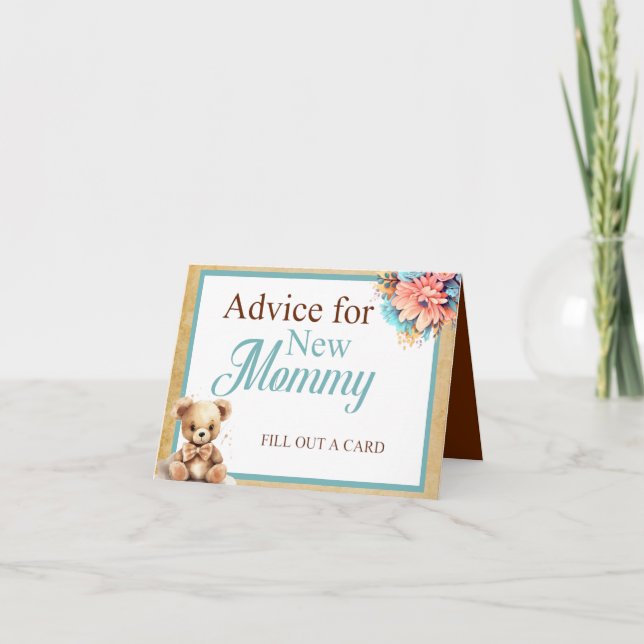 Tarjeta Consejos de Baby Shower de Boho Blue Bear para la  (Anverso)