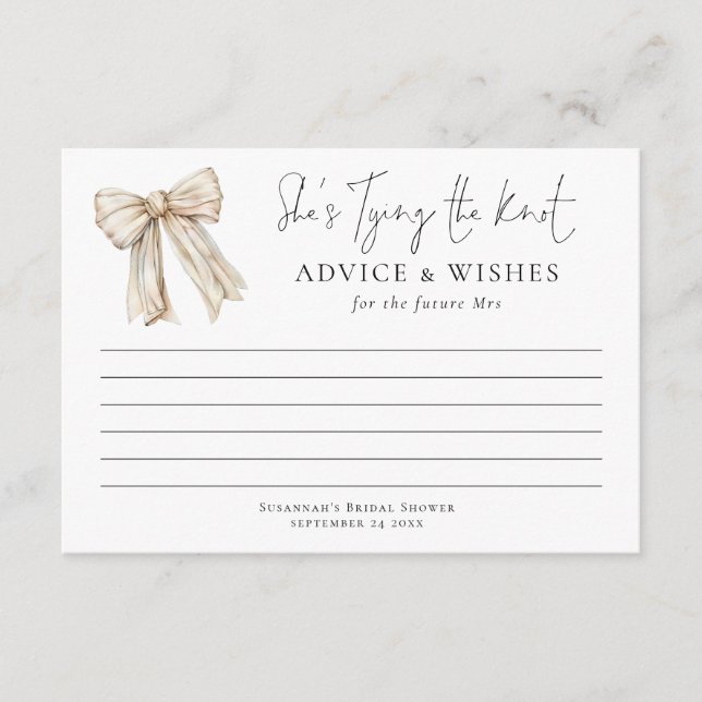 Tarjeta Consejos De Ducha De Novias De Amarre De Knot Crea (Anverso)