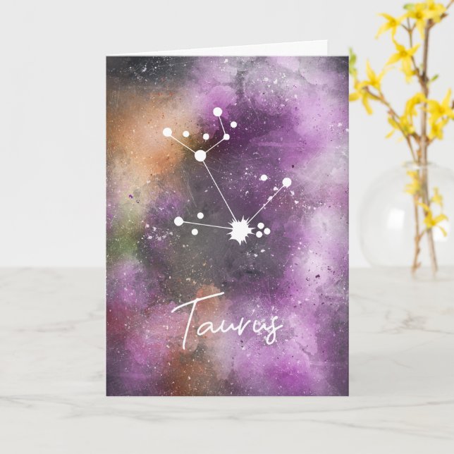 Tarjeta Constelación de Taurus Galaxia Púrpura Zodiaca (flor amarilla)