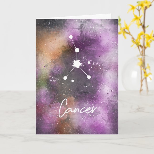 Tarjeta Constelación del cáncer Galaxia púrpura Zodiaca (flor amarilla)