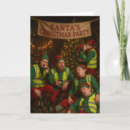 Tarjeta Construction Christmas card - drunk elves!