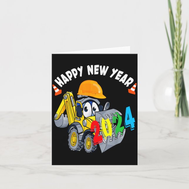 Tarjeta Construction Excavator Happy New Year 2024 For Boy (Anverso)