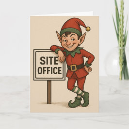 Tarjeta Construction theme Christmas card Elf leaning 