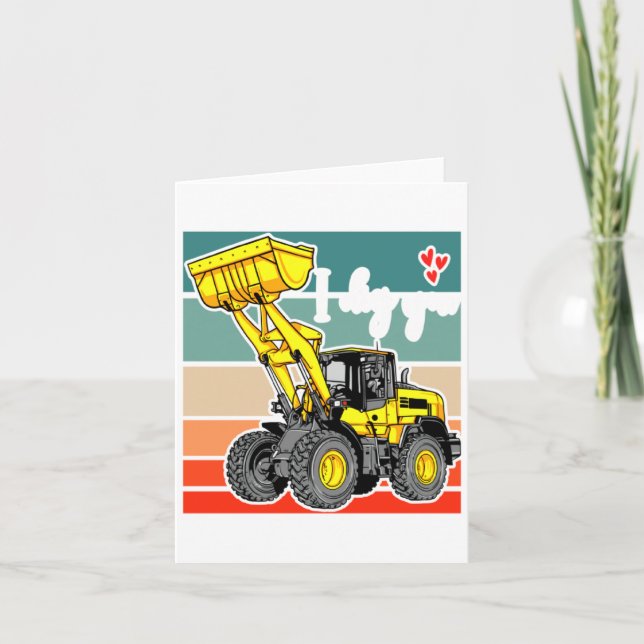 Tarjeta Construction Vehicles Valentines Hearts Excavator  (Anverso)