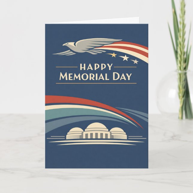 Tarjeta Contemporary Red White Blue Eagle Memorial Day  (Anverso)