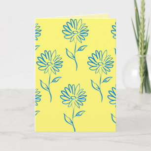 Tarjeta Contorno de Flor Azul en un Fondo Amarillo