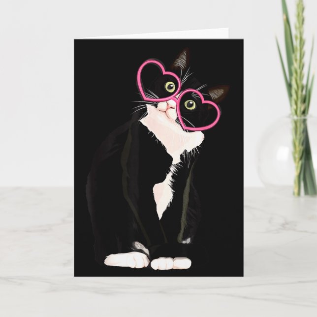 Tarjeta Cool Black Cat Kitten Red Heart Gles Happy Valenti (Anverso)