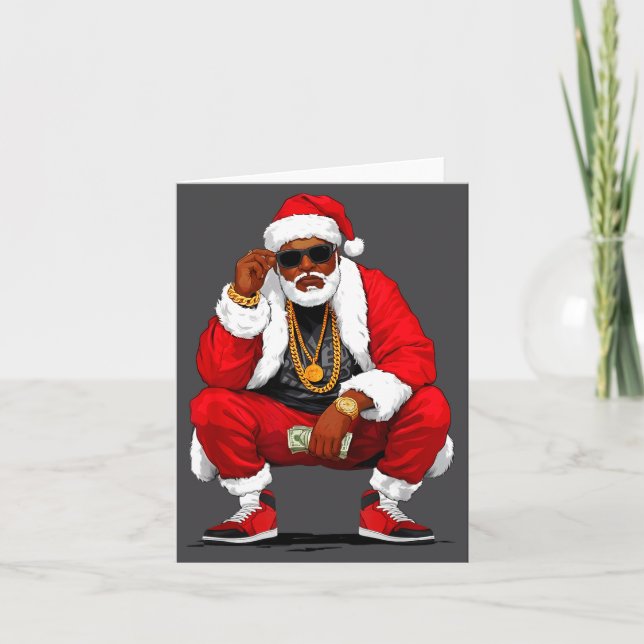 Tarjeta Cool Black Man Santa Claus Christmas African Ameri (Anverso)