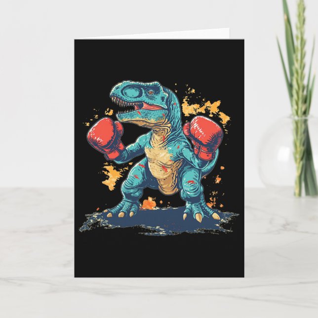 Tarjeta Cool Boxing Gloves With Dinosaur  (Anverso)