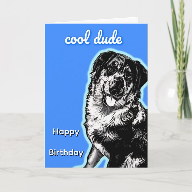 Tarjeta Cool Dude Australian Shephard Folded Greeting Card (Anverso)