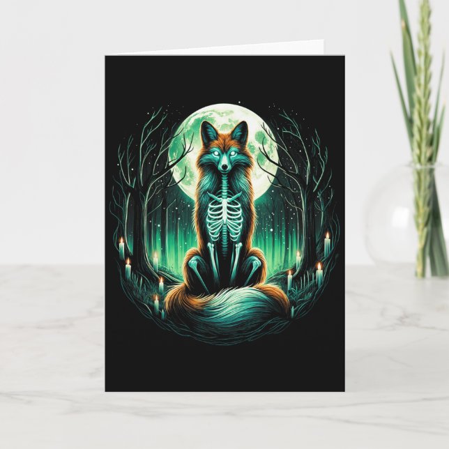 Tarjeta Cool Fox Skeleton Halloween Christmas Birthday  (Anverso)