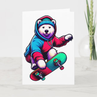 Tarjeta Cool Funky Polar Bear Skateboarding Illustration A