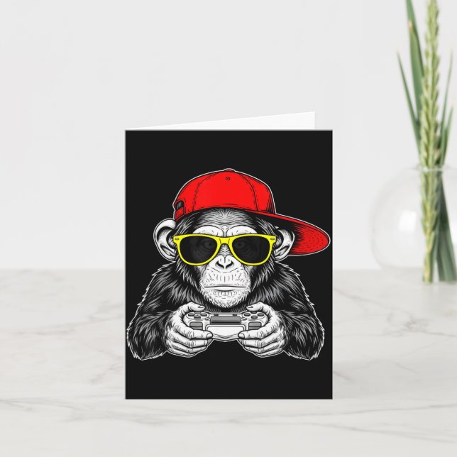 Tarjeta Cool Gamer Monkey With Controller Funny Gaming Vid (Anverso)