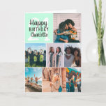 Tarjeta Cool modern mint photos collage grid 21 birthday<br><div class="desc">Cool modern mint green photos collage grid 21 birthday ,  add 8 of your friends favorite photo with a modern and cool elegant script font typography. Add your message inside.</div>