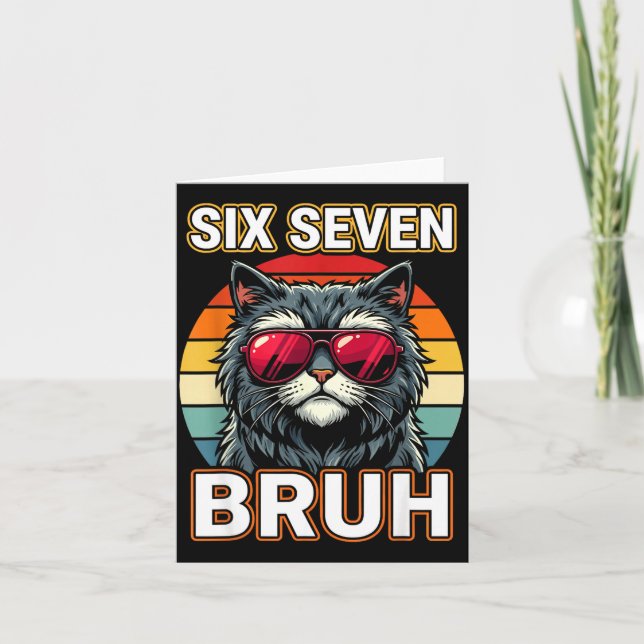 Tarjeta Cool Retro Six Seven Bruh Cat Sungles Meme 67  (Anverso)