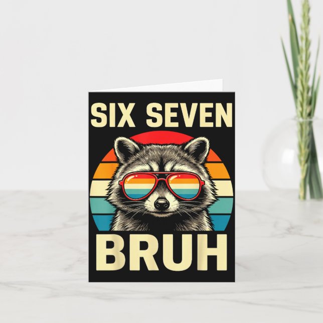Tarjeta Cool Retro Six Seven Bruh Raccoon Sungles Meme 67  (Anverso)