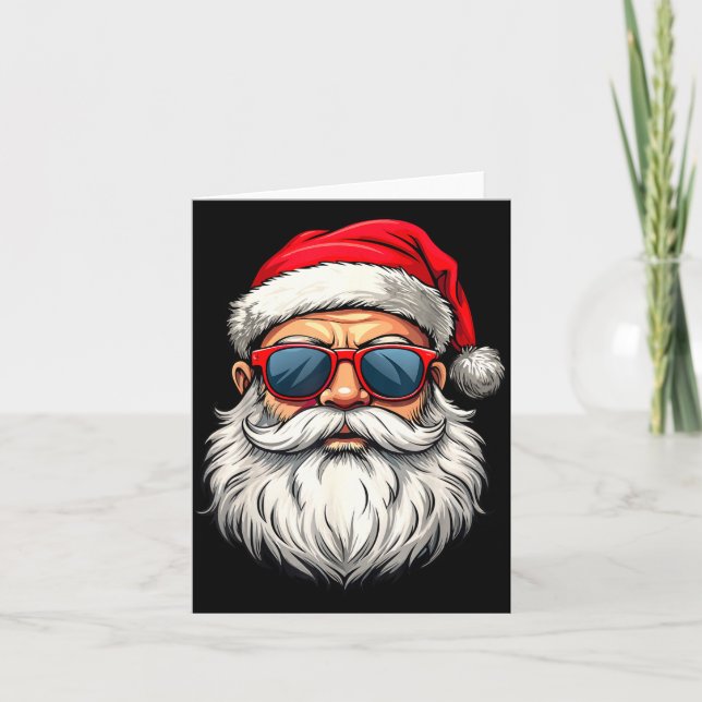 Tarjeta Cool Santa Claus Face Retro Sungles Christmas Men  (Anverso)