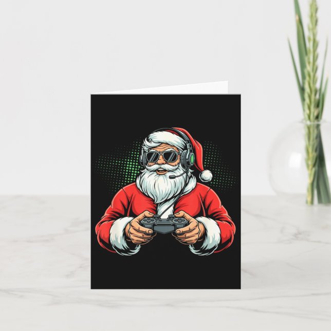 Tarjeta Cool Santa Playing Video Games Christmas Gamer Boy (Anverso)