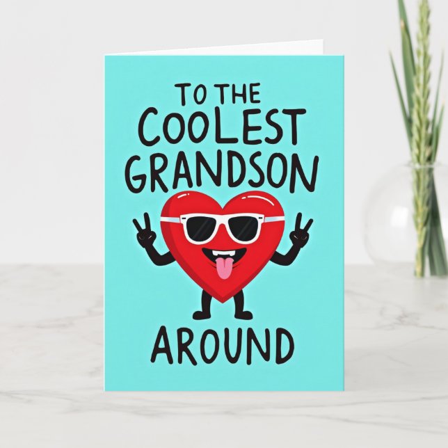 Tarjeta Coolest Grandson Heart Birthday Card (Anverso)