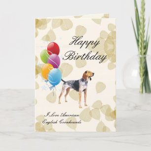 Tarjeta Coonhound del inglés americano con las hojas del