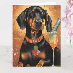 Tarjeta Coonhound negro y marrón Año Nuevo