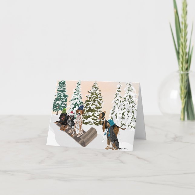 Tarjeta Coonhound Sledding (Anverso)