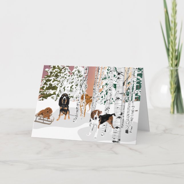 Tarjeta Coonhounds en el bosque (Anverso)