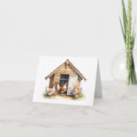 Coop de pollo antiguo con pollo en blanco