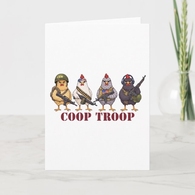 Tarjeta Coop Troop Funny 4th of July Military Hens  (Anverso)