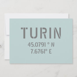 Tarjeta Coordenadas de latitud y longitud de Turín Italia
