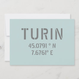 Tarjeta Coordenadas de latitud y longitud de Turín Italia