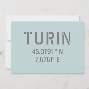 Tarjeta Coordenadas de latitud y longitud de Turín Italia