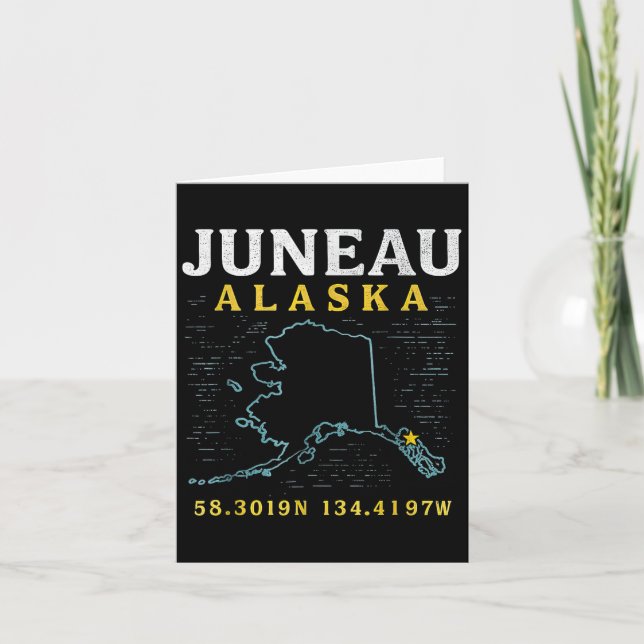 Tarjeta Coordenadas del mapa Juneau Alaska, viajes (Anverso)