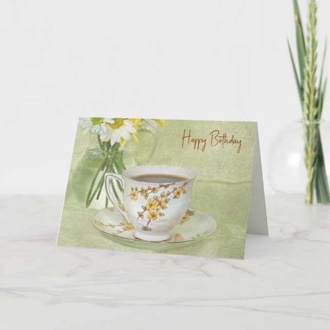 Tarjeta Copa de Té Antiguo de Cumpleaños (Anverso)