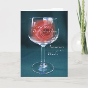 Tarjeta Copa de vino de aniversario de hermana y cuñado Ro