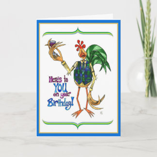 Tarjeta Copa de vino del ilustracion del gallo de la
