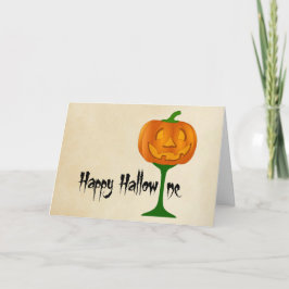 Tarjeta Copa de vino feliz Halloween de la calabaza de