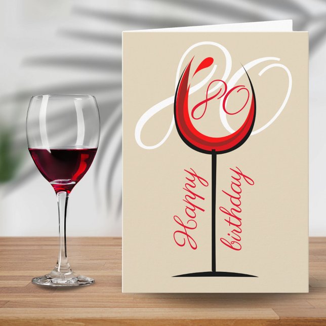 Tarjeta Copa de Vino Tinto Moderno Cumpleaños 80 (Subido por el creador)