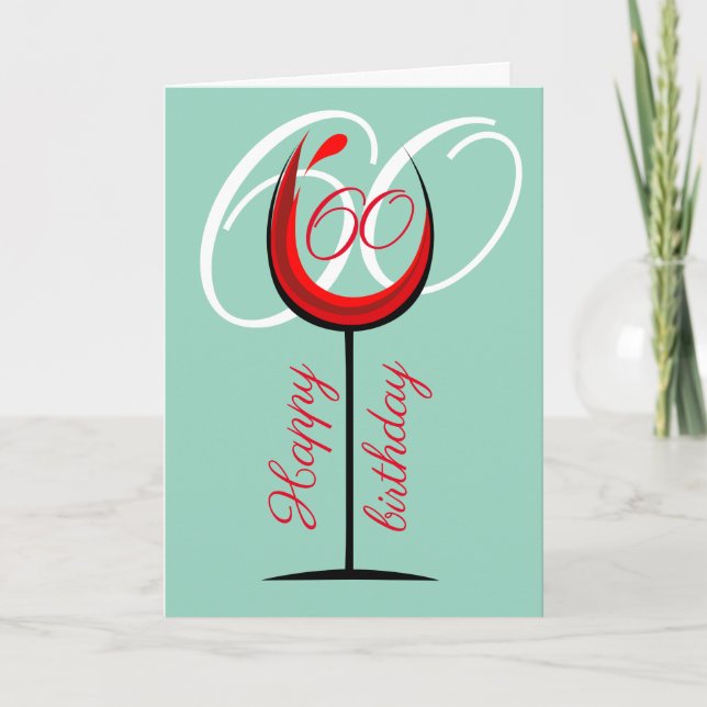Tarjeta Copa de Vino Tinto Rústica Moderna Cumpleaños 60 (Anverso)