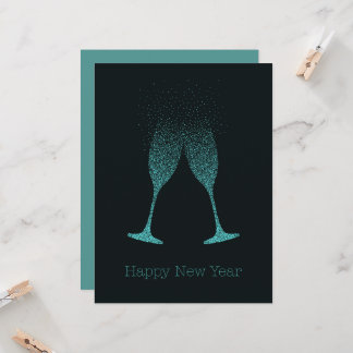 Tarjeta Copas de Champagne con Puntos para Feliz Año Nuevo