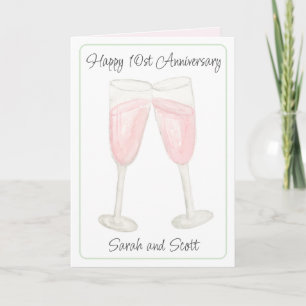 Tarjeta Copas de champán llenas de vino rosado acuarela