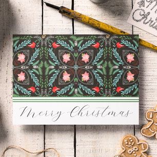 Tarjeta Copo de Nieve Invernal, Poinsettias, Cardenales 