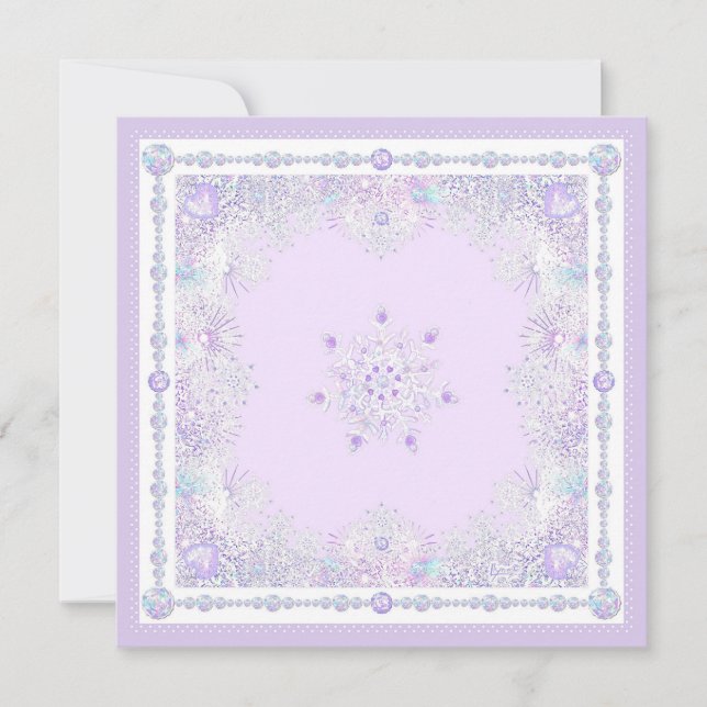 Tarjeta copo de nieve morado ligero y corazón brillante (Anverso)