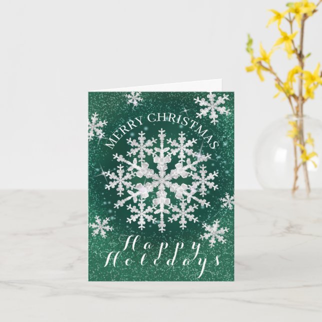 Tarjeta Copo de Nieve Verde Blanco (flor amarilla)